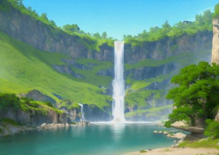 00023-2633194686-((masterpiece)), (best quality), stunning view, breathtaking waterfall, village, tall mountains.png